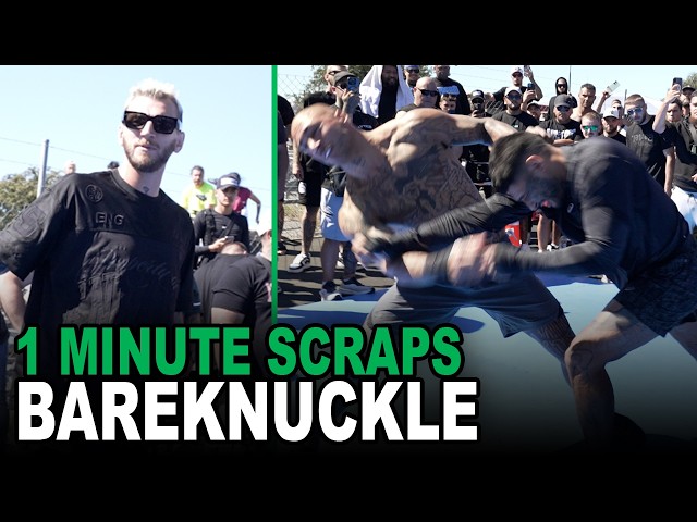 Raw combat sports athletes in MMA fight shorts at bare knuckle event