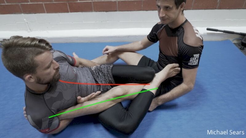 Outside ashi garami position showing leg entanglement control in no-gi grappling