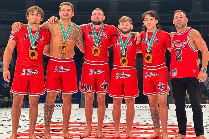 B-Team Quintet 4 champions no-gi team grappling tournament red shorts