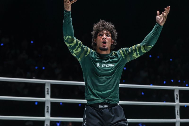 Fabricio Andrey celebrating a no-gi submission grappling win at ONE Fight Night 30