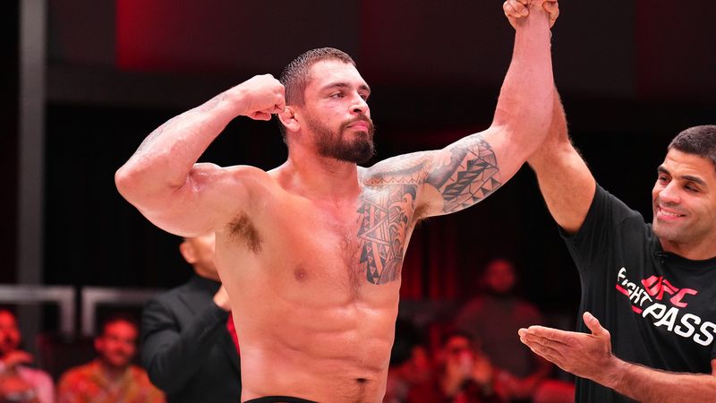 Nick Rodriguez celebrates after a no-gi grappling win, returning to the UFC BJJ Bowl at UFC BJJ 9