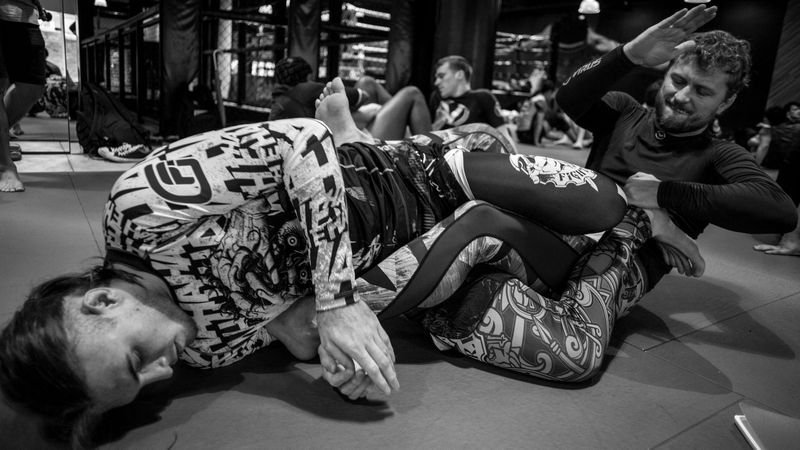 Ankle lock BJJ leg entanglement during no-gi training