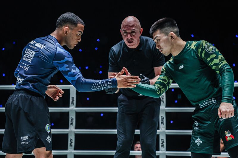 ONE Championship no-gi grapplers before bout — arm triangle finishes common in title fights