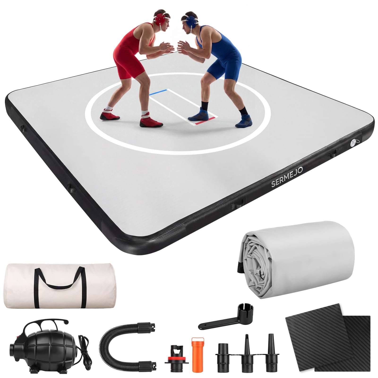 Wrestling Mat Inflatable 10x10 FT Flodable Jiu Jitsu Mats Portable 4” for Home Training, BJJ, MMA, Grappling, Judo, Martia...