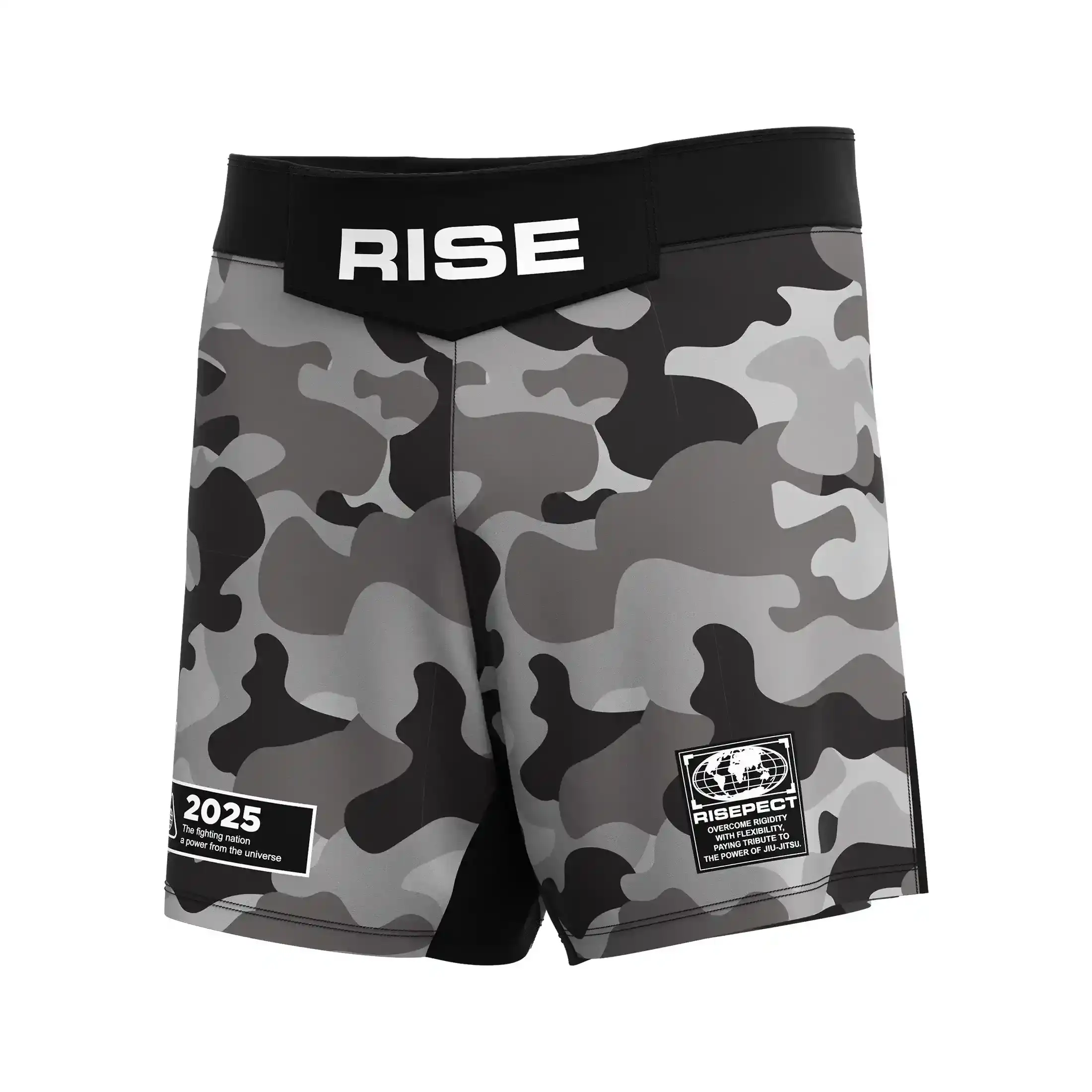 RISE Gray Camo MMA Shorts Bulk Lightweight No-Velcro Fightwear