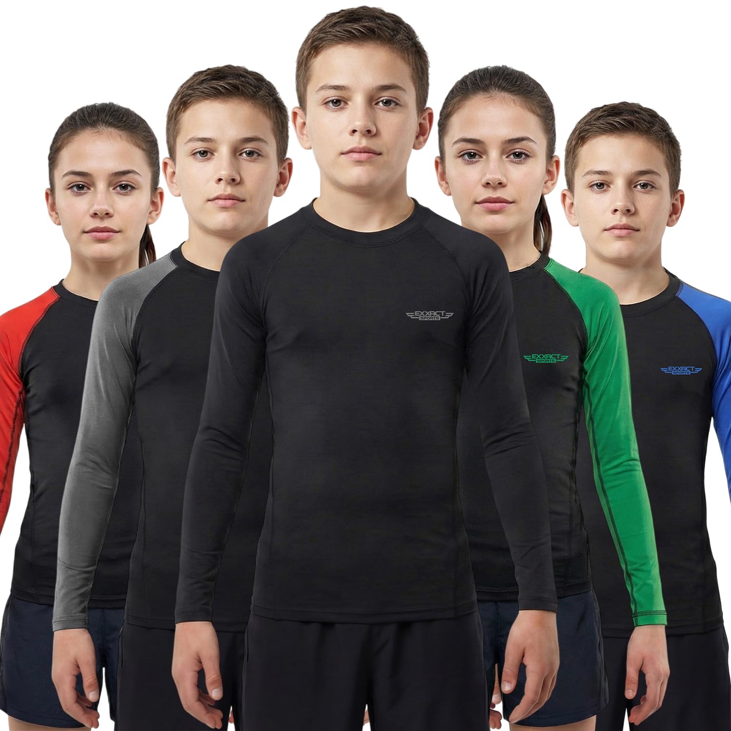 Exxact Sports Kids BJJ Rash Guard Long Sleeve, Ranked No Gi Jiu Jitsu Compression Shirt for Boys & Girls for MMA, Wrestling
