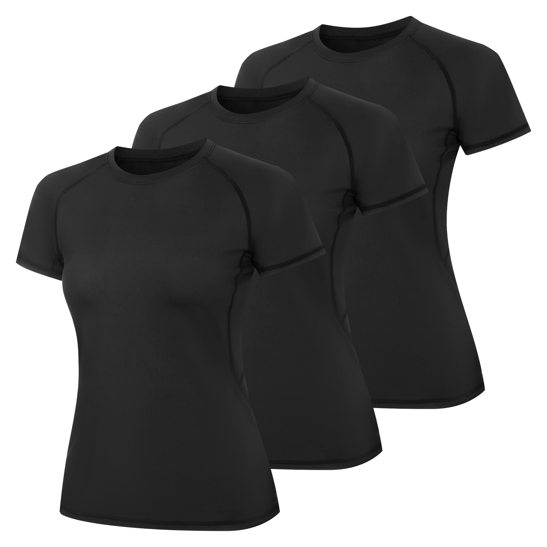 HovSiyla 3 Pack Womens Compression Short Sleeve T Shirts Workout Athletic Moisture Wicking Running Hiking Dri Fit Sports Tops
