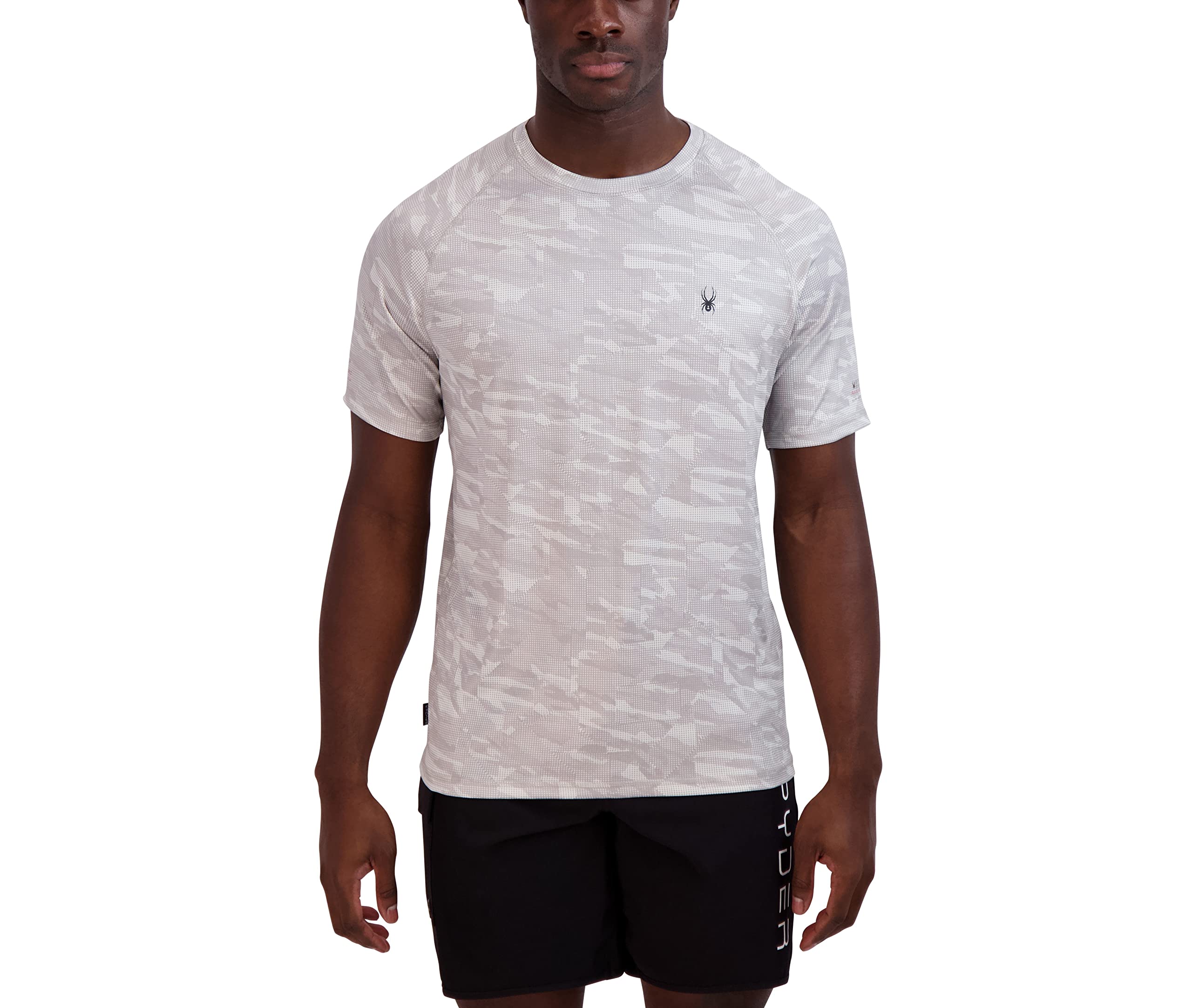 Spyder Men's Standard Quick Dry UPF Rashguard Lightweight Short Sleeve Digital Camo Hybrid Swim Shirt