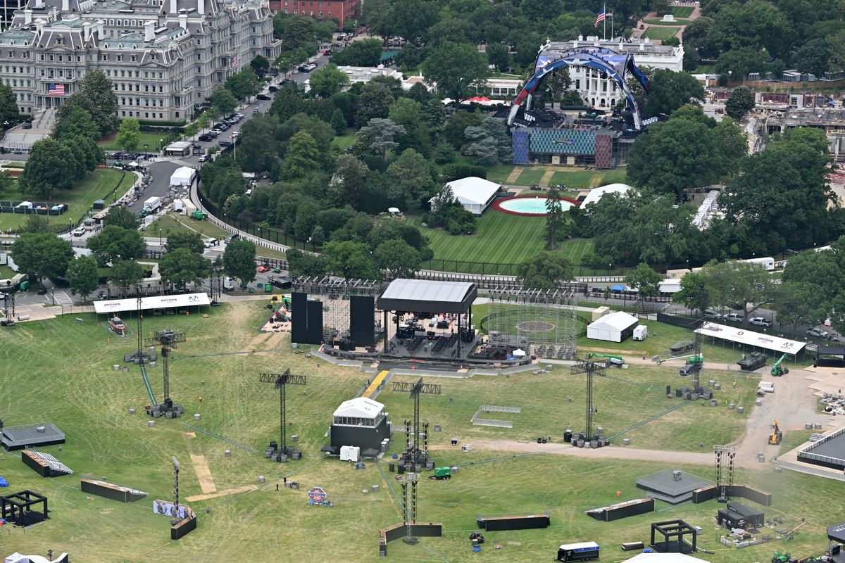 UFC Freedom 250 arena and stage on the White House South Lawn — Venum kit on display