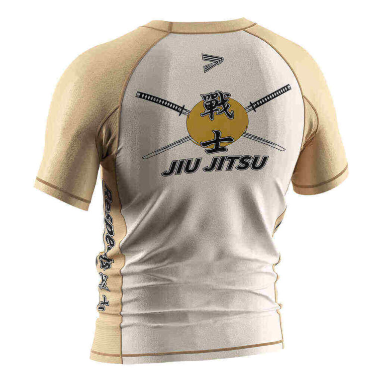 Khaki BJJ Rash Guard Warrior Jiujitsu Sublimated SS Rashguard No Gi