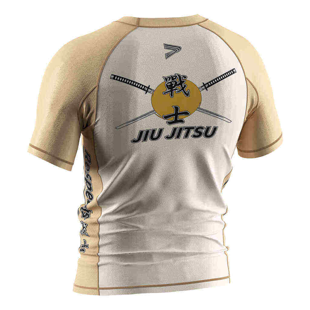 Khaki BJJ Rash Guard Warrior Jiujitsu Sublimated SS Rashguard No Gi