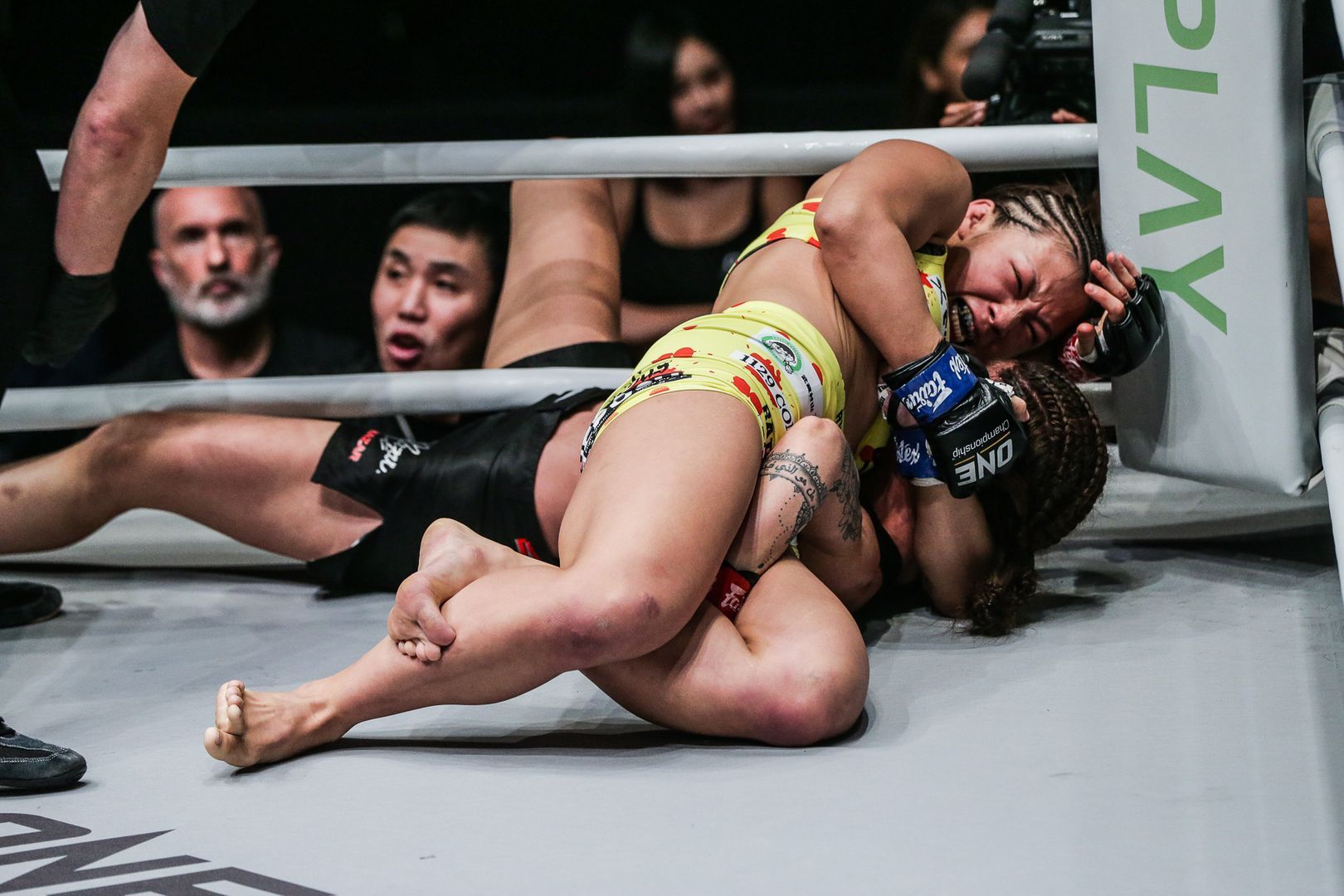 Ayaka Miura forces a submission via scarf-hold americana lock in ONE Championship MMA
