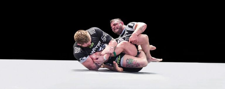 50/50 guard no-gi battle between two grapplers fighting for leg control