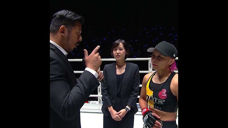 Ayaka Miura post-fight ONE 173 Tokyo atomweight no-gi grappling americana