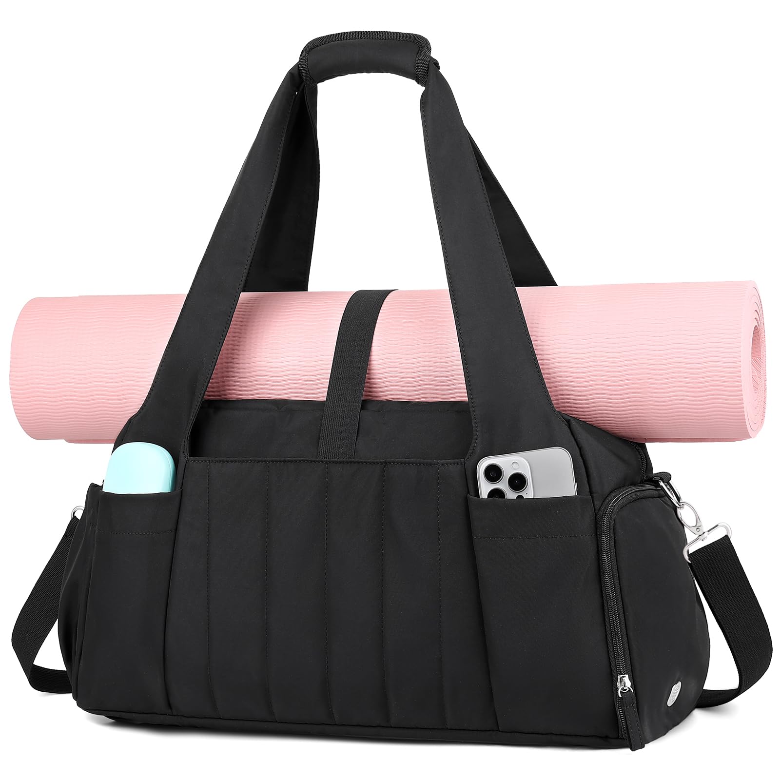 Marvolia Gym Bag for Women with Yoga Mat Holder, Sports Duffle Bag for Travel with Shoes Compartment, Tote Bag with Wet Po...
