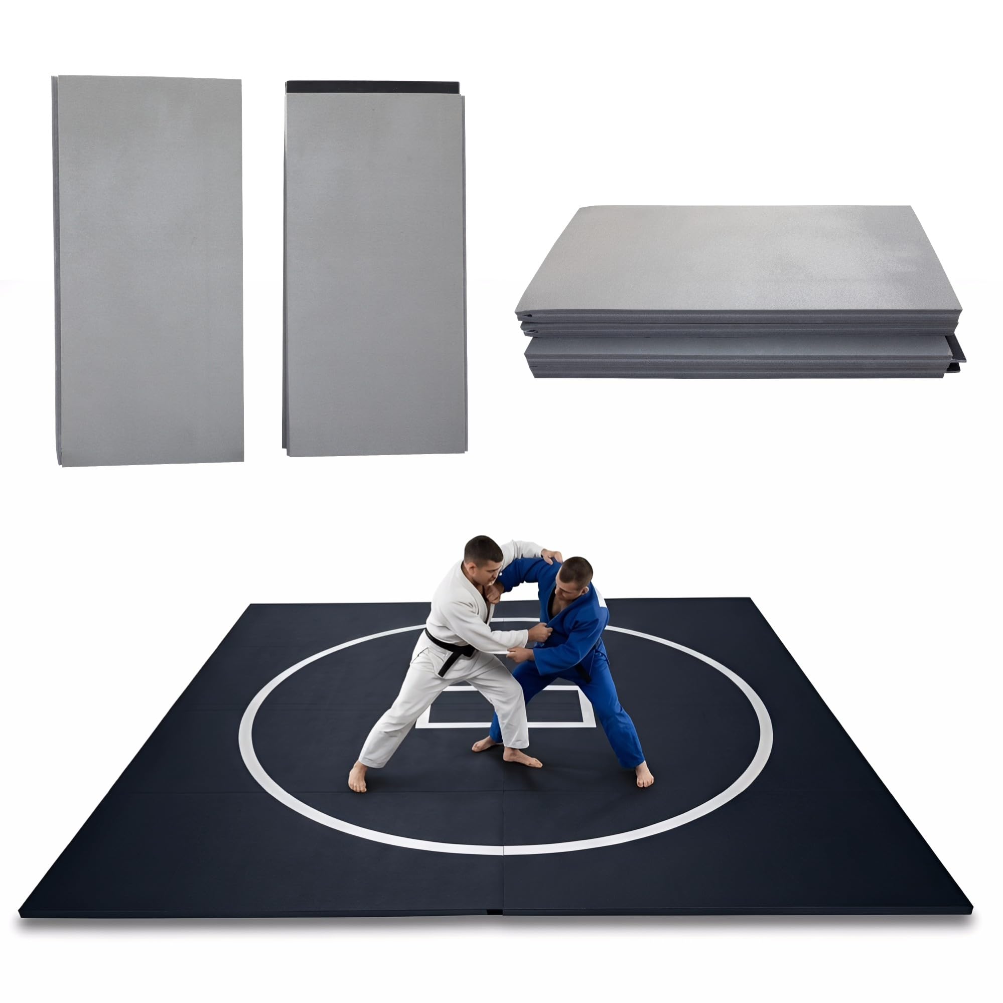 Wrestling Mat, 3cm Thick Foldable Gym Mat with Competition Circle Mark for BJJ Jiu Jitsu MMA Taekwondo Martial Arts