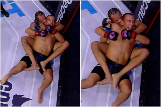 r/bjj - MMA fighter bites his opponent's ear to sink in the RNC