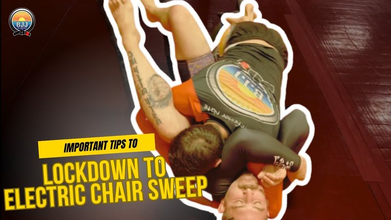 No-gi grapplers drilling the electric chair sweep from lockdown half guard