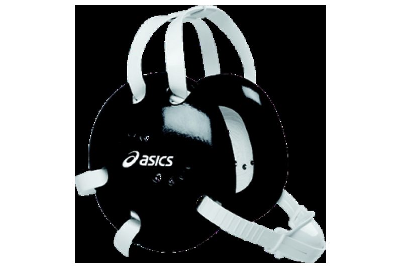 Wrestling ear guard headgear showing hard shell cups, foam padding, and adjustable straps