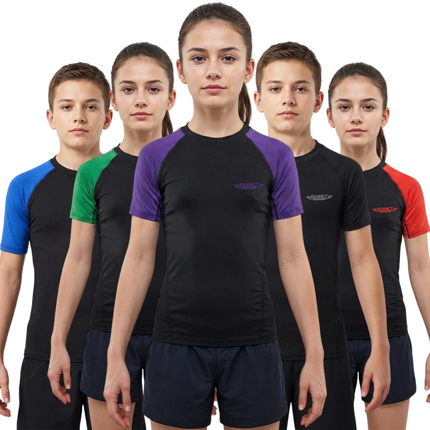 Exxact Sports Kids BJJ Rash Guard Short Sleeve, Ranked No Gi Jiu Jitsu Compression Shirt for Boys & Girls for MMA, Wrestling