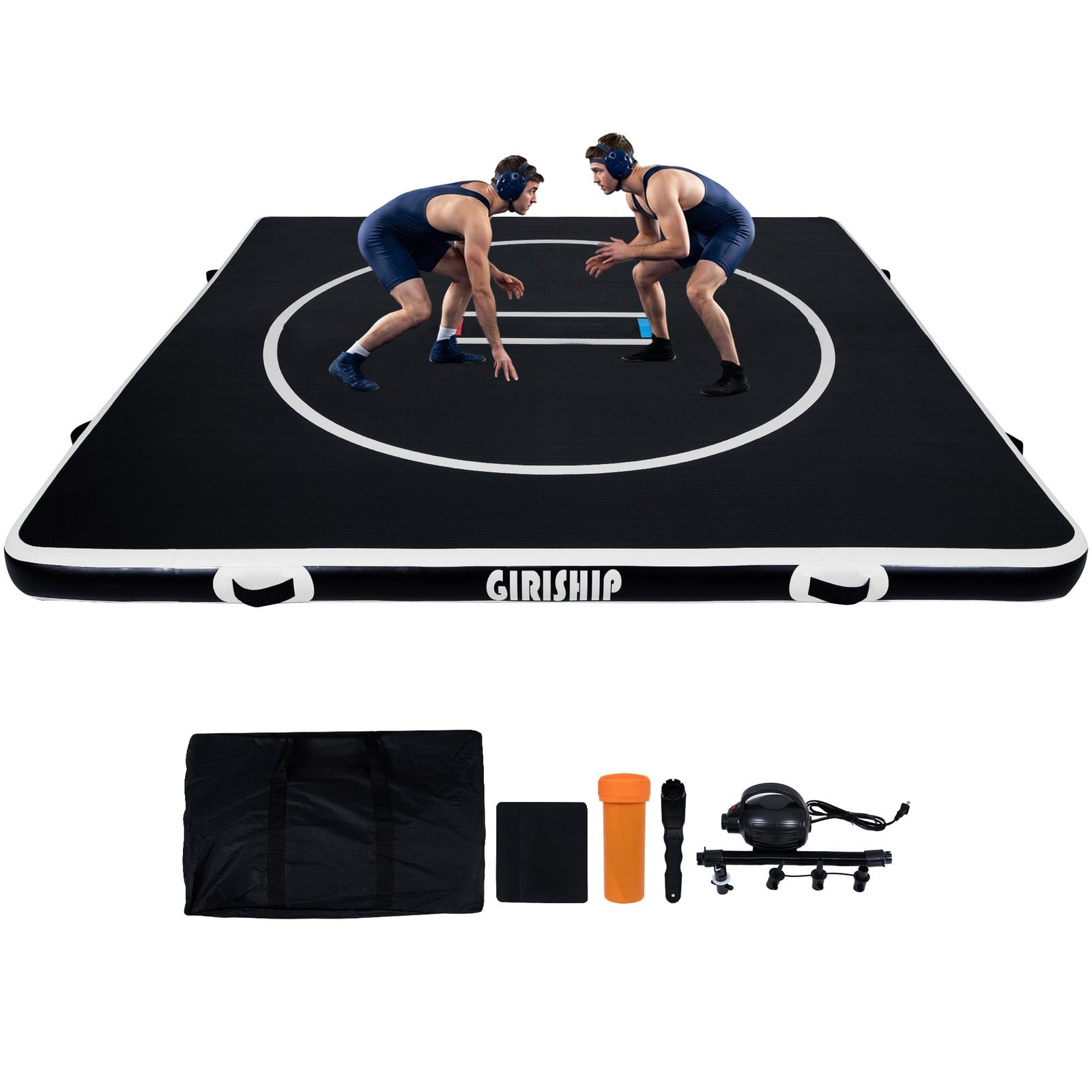 Inflatable Wrestling Mat 10/6.6FT BJJ Grappling Mat Foldable Jiu Jitsu Mat | Quick Inflation Waterproof PVC Mat for Home w...