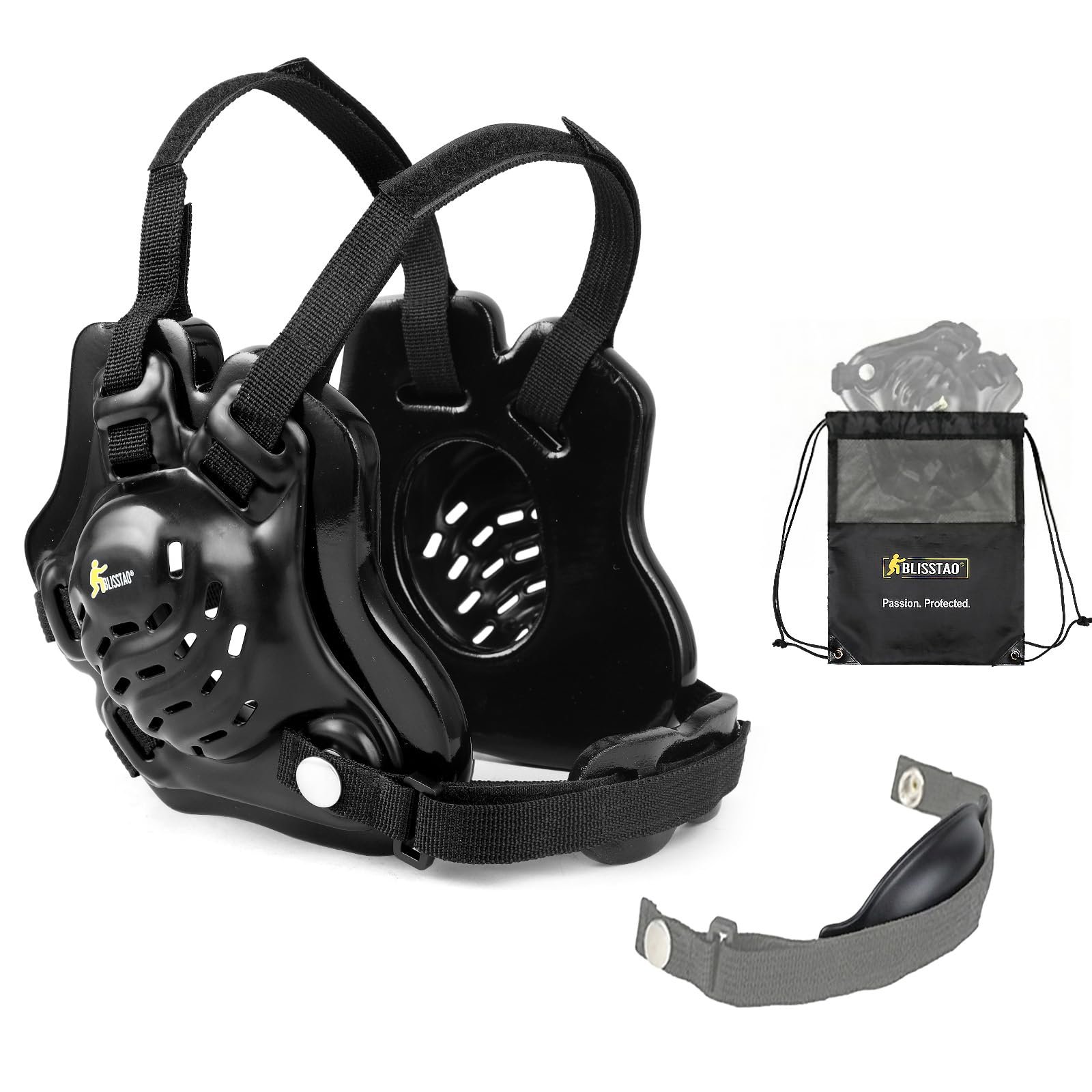 BLISSTAO Wrestling Headgear BJJ Ear Guard for Youth & Adult – 2-in-1 Interchangeable Chin Cup & Pad - Includes Ventilated ...