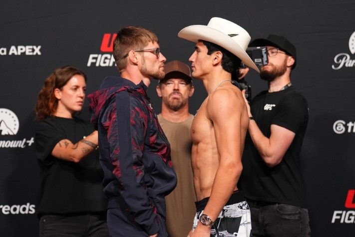 Bryce Mitchell at the UFC Vegas 118 weigh-in stare down