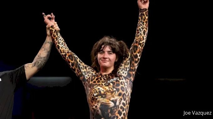 Helena Crevar celebrates her ADCC 2026 women's +65kg gold medal at 19 years old