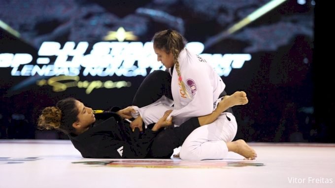 No-gi BJJ female competition — guard pass into top control