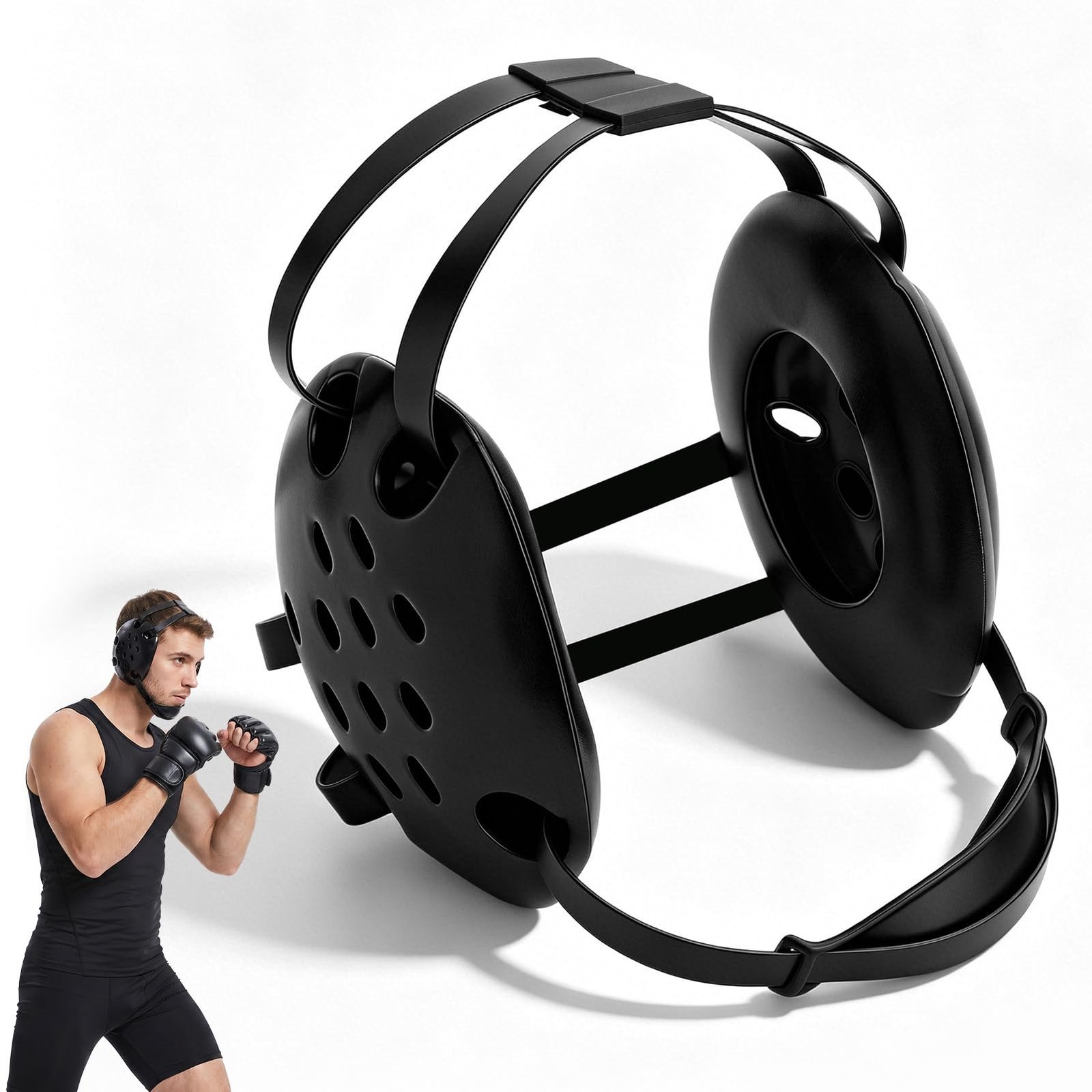Wrestling Headgear Black Wrestling Adjustable Ear Guard for Training Practice Competition