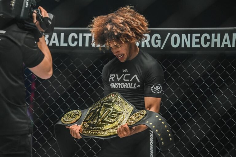 Kade Ruotolo with ONE Lightweight Submission Grappling World Title belt at ONE on Prime Video 3