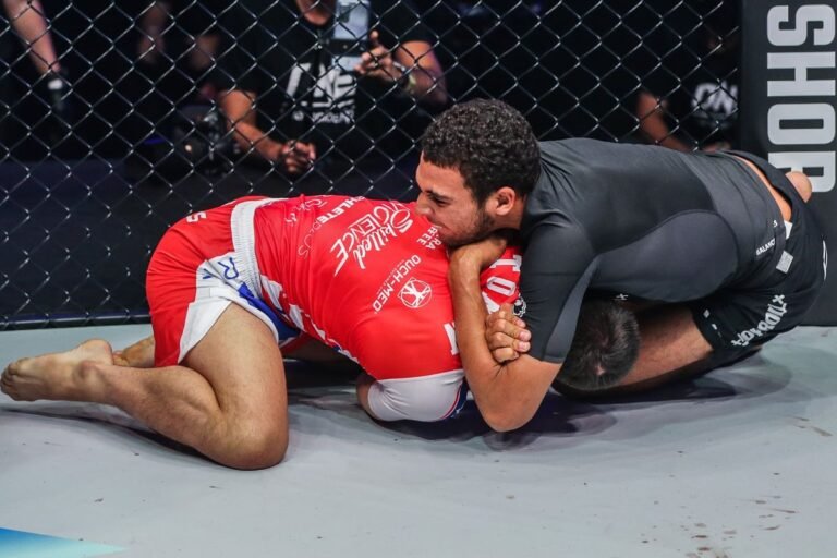 Tye Ruotolo applying d'arce choke on Garry Tonon at ONE Championship 2022