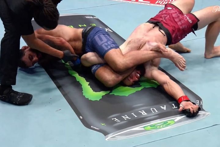 A fully locked no-gi armbar finish, the position a flying entry is built to reach