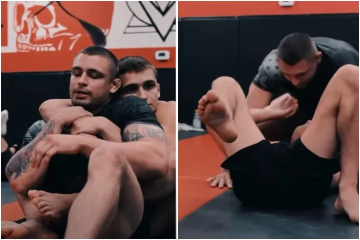 Gift-wrap entry into back control used to set up the no-gi bow and arrow choke