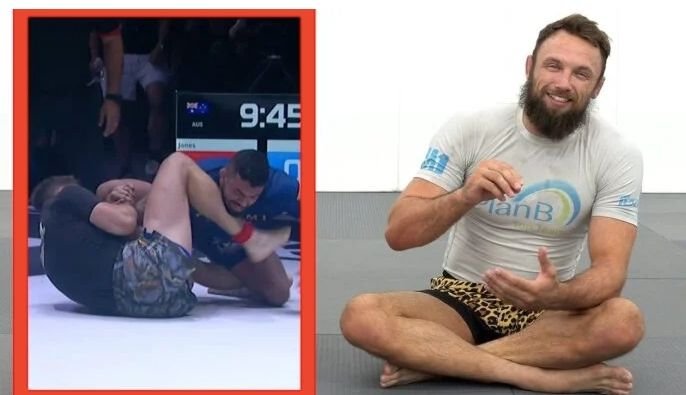 Craig Jones demonstrating the Choi Bar, a no-gi armbar variation related to the flying entry