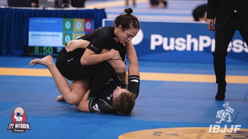 No-gi black belt grapplers mid-match at the 2026 Pan No-Gi Championship in rashguards