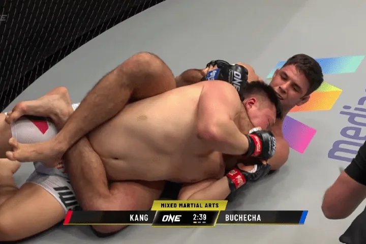 Rear naked choke finish with body triangle locked in, the submission a straight jacket control sets up