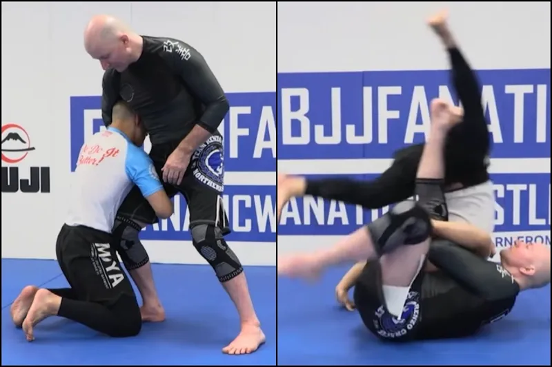 Sumi gaeshi counter defending a high crotch takedown attempt in no-gi grappling