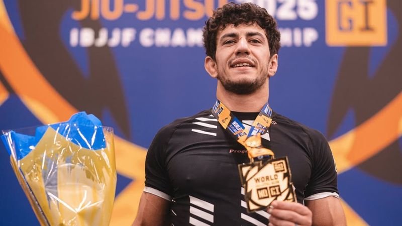 Tarik Hopstock holding a world no-gi championship medal before the 2026 Pan No-Gi Championship