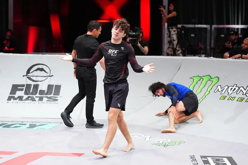 Landon Elmore reacts after his straight ankle lock finish at UFC BJJ 12