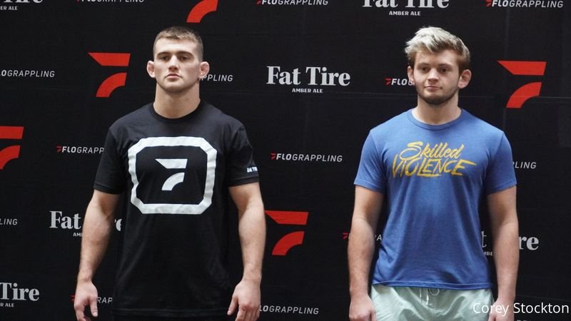 No-gi competitors pose for a weigh-in face-off before their ADCC match
